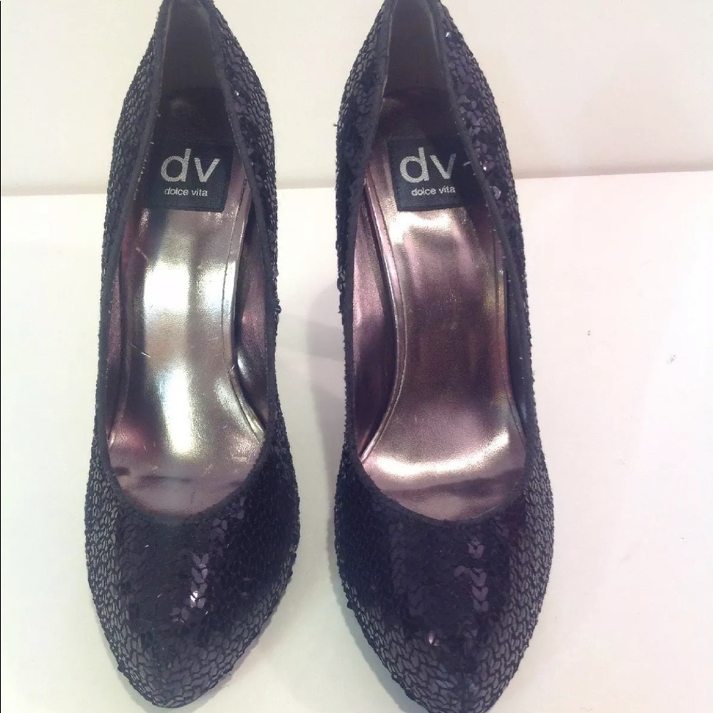 Dolce Vita Black Sequin Heels sexy night out prom - Picture 2 of 8